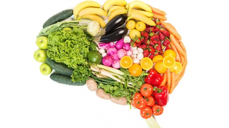 Fruits, vegetables in shape of brain
