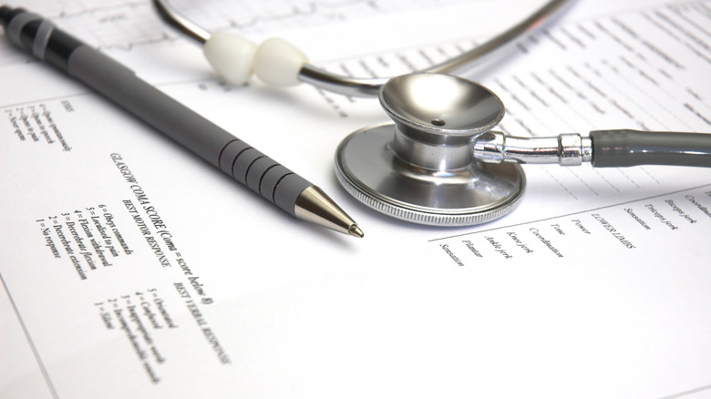 Sheet of patient medical paperwork
