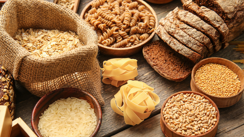 bread, pasta, rice, barley, and rye