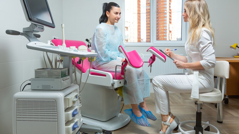 Woman having a gynecologist exam