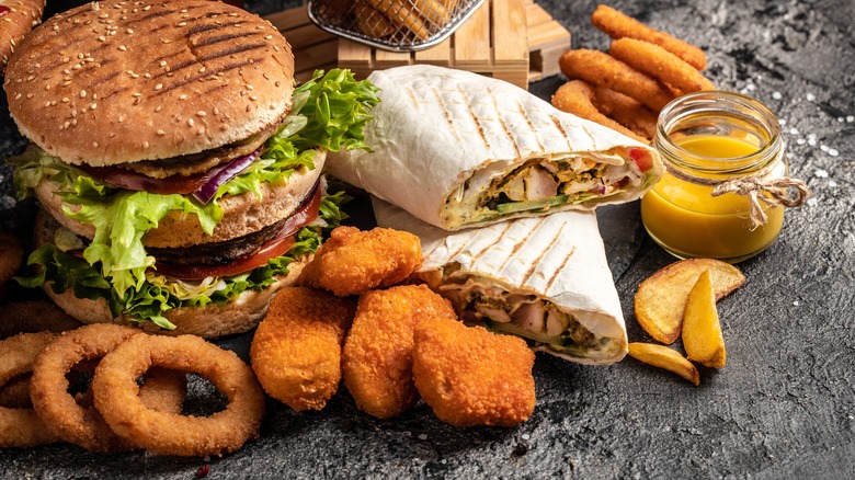 Fatty foods like burgers, onion rings, and french fries