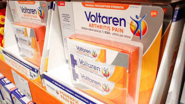 Voltaren Arthritis Pain Relief Gel on a store shelf 