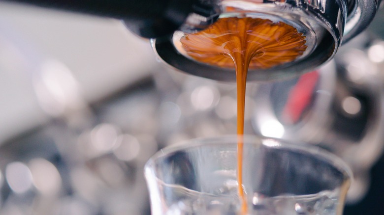 close-up of espresso brewing