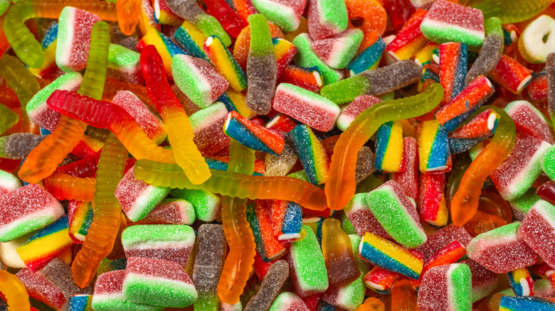 Gummy candies including gummy worms