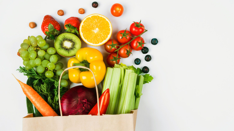 Fruits and vegetables in bag
