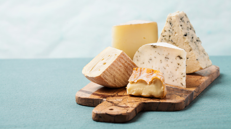 woman holding wine and cheese