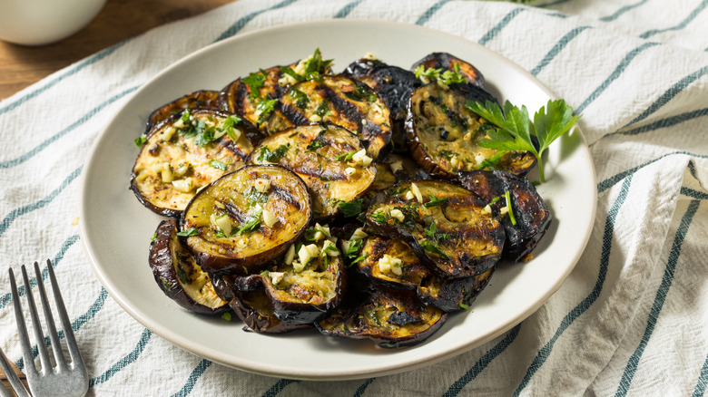 Grilled eggplant on a plate