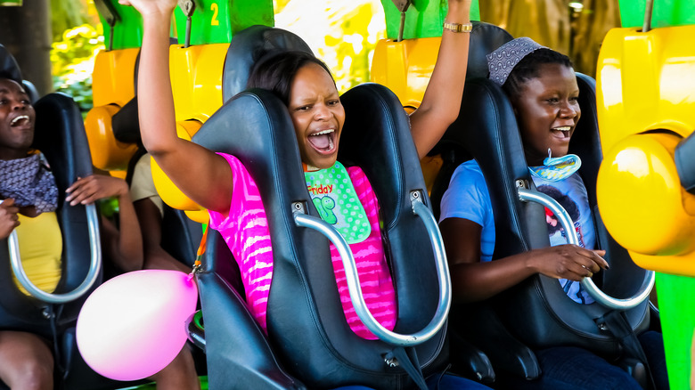 Friends riding roller coaster