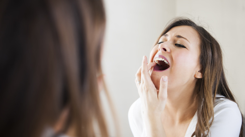 close up of mouth ulcer on lip