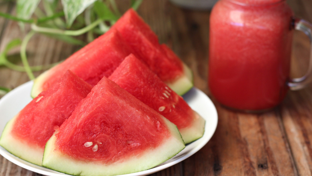 watermelon slices with juice