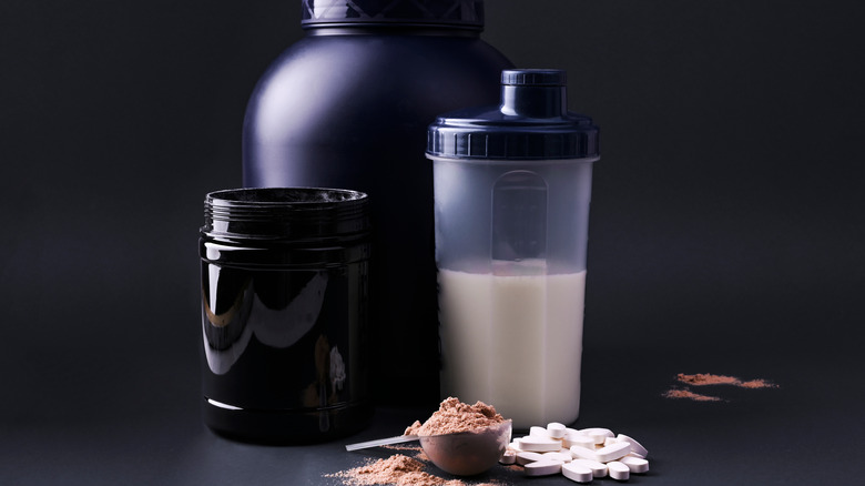 Nutritional supplements on black background