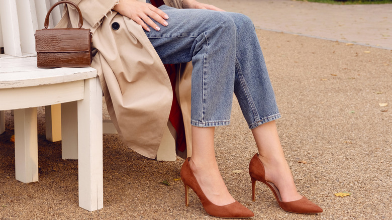 Woman wearing high heels in brown 