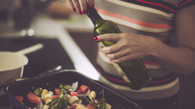 Cooking vegetables with olive oil