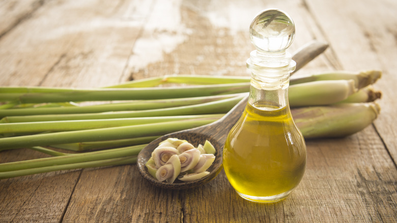 Lemongrass oil in glass jar