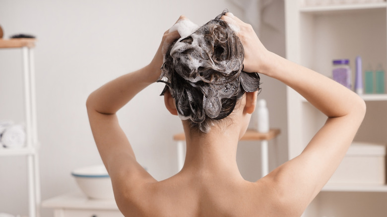 Woman washing her hair