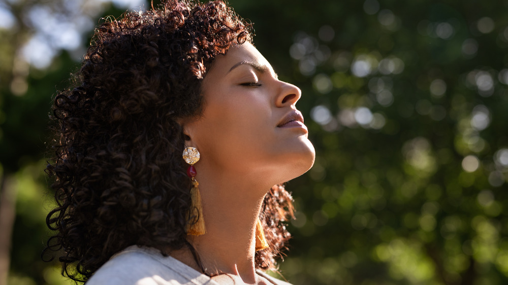 Woman being mindful