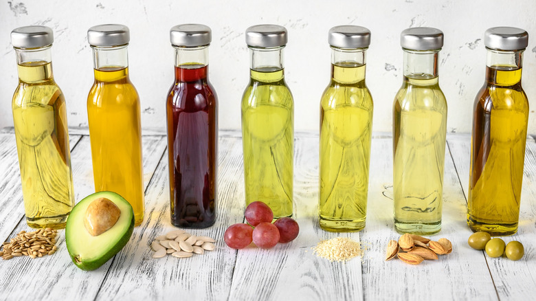 several glass bottles of oils 