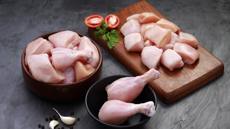 Cuts of raw chicken