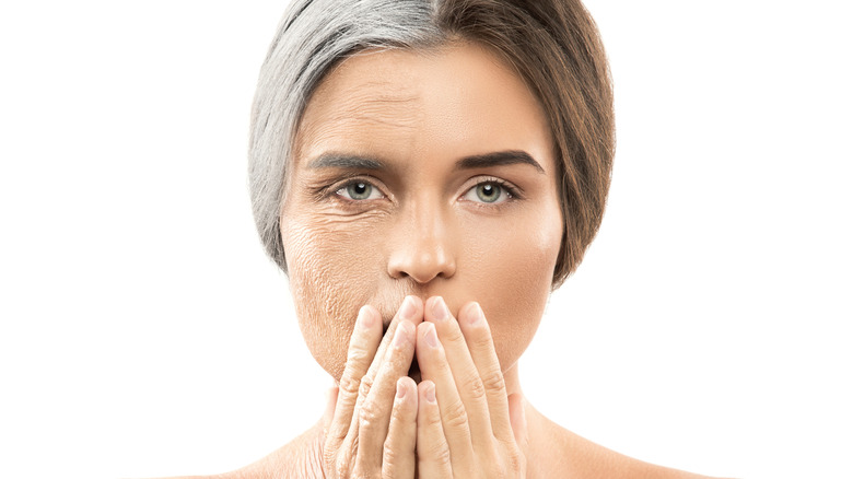 transition of younger woman aging