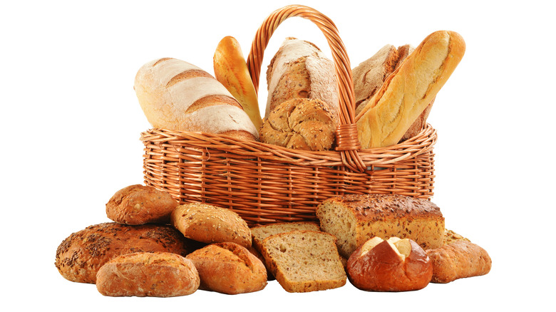 a basket of different types of bread