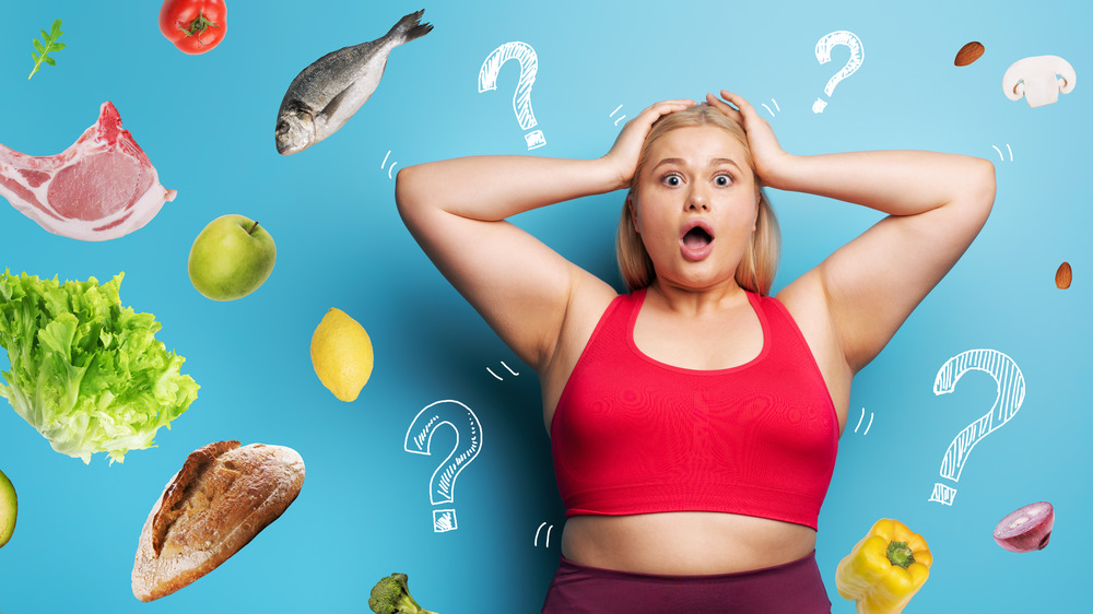 Blonde woman confused about food