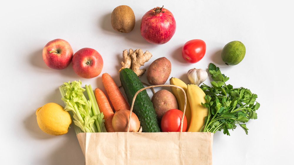 Vegetarian food in a brown paper bag 