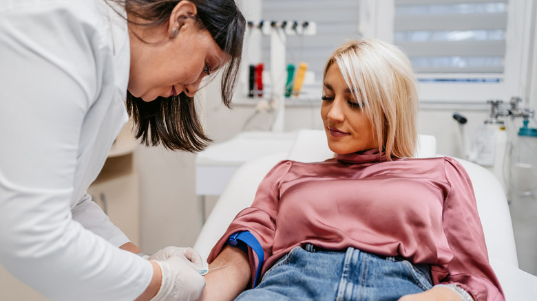 Woman getting a blood test