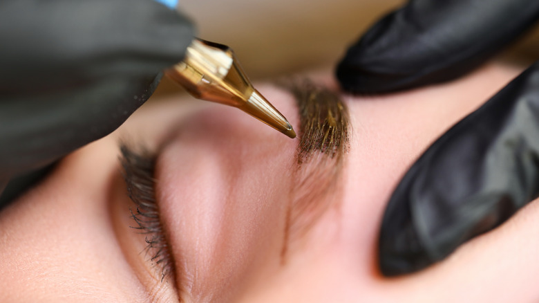 Closeup of microblading eyebrow