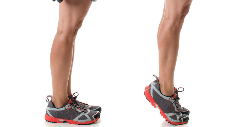 woman's legs doing calf-raises closeup