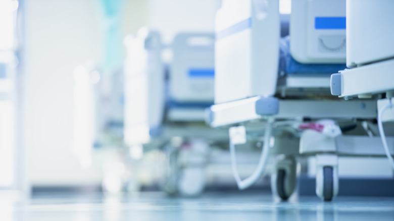 blurred hospital beds