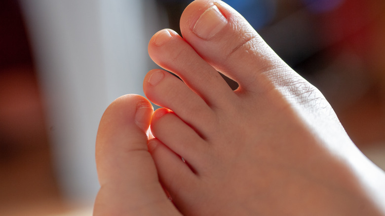 Close-up of bare feet with healthy toenails