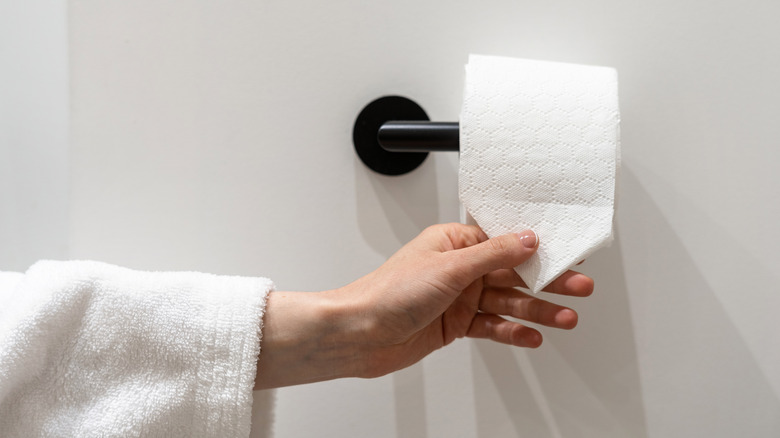 hand grabbing toilet paper