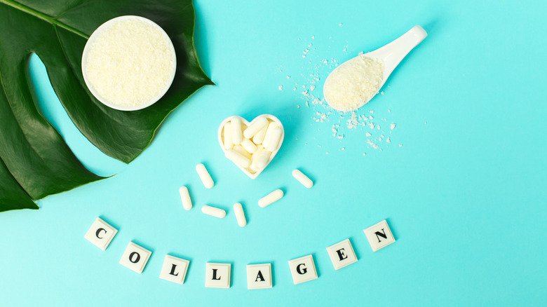 collagen supplements on blue background
