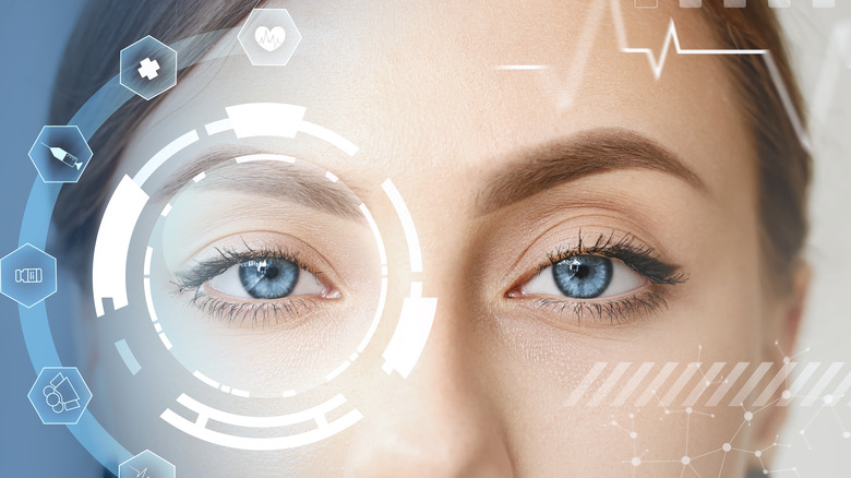 close up of a woman's eyes getting scanned