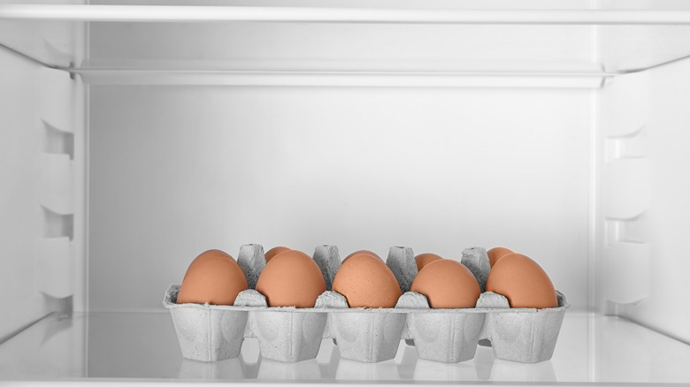 carton of eggs in fridge