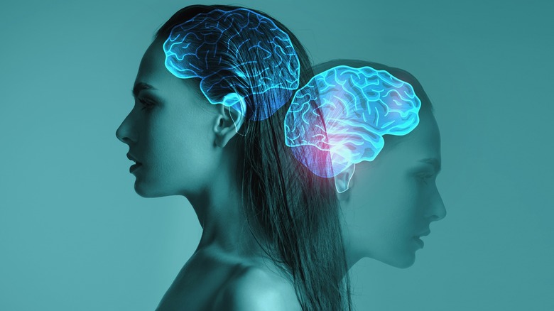woman with hologram of brain