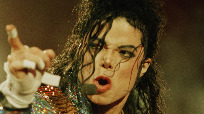 Close up of Michael Jackson singing 