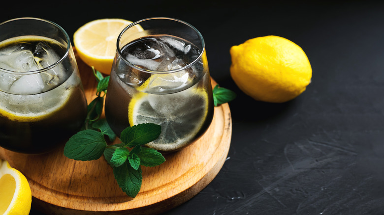 Black charcoal drink on ice