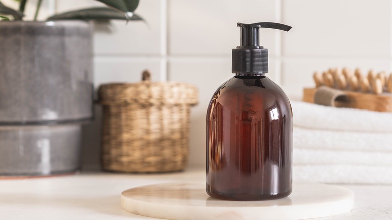 shampoo and hair products in bathroom
