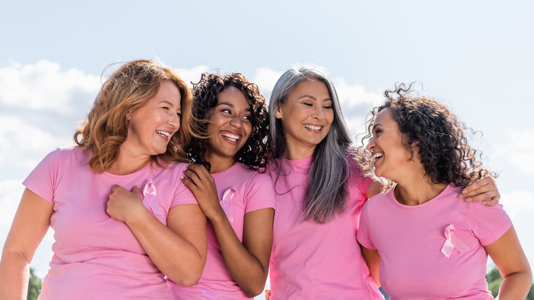 Women wearing breast cancer awareness