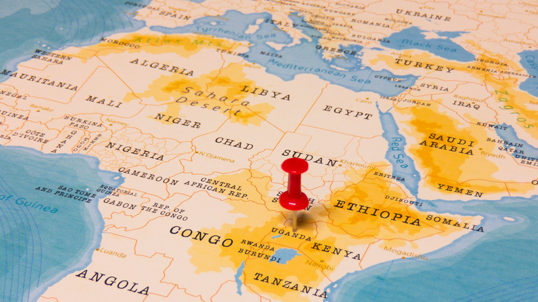 uganda pinned on a map