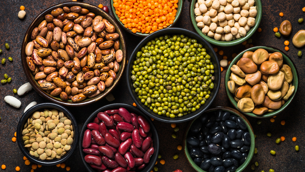 top view of an assortment of vegan-friendly foods