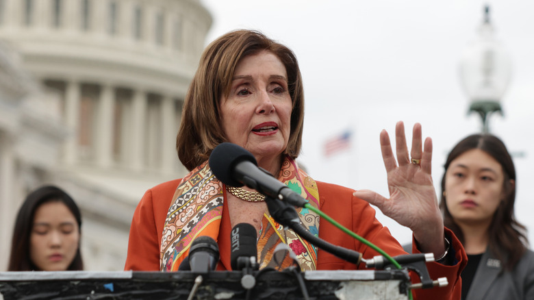 Nancy Pelosi at the steps of the U.S. Capitol
