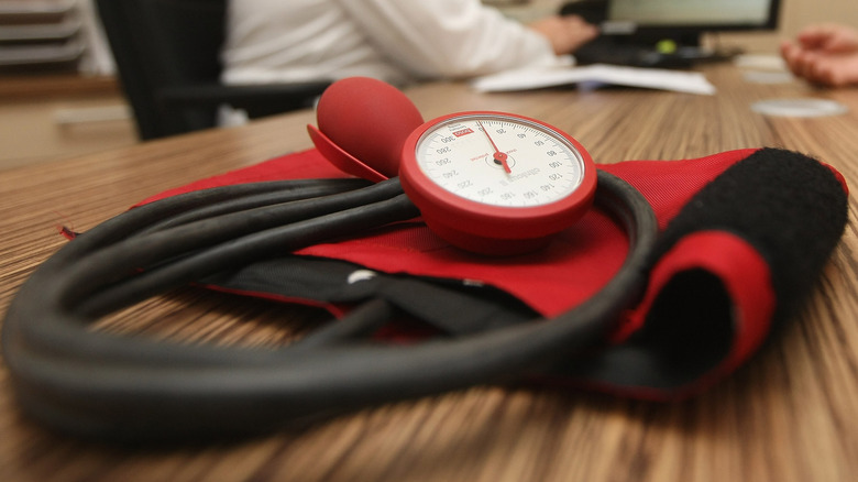 Blood pressure cuff on a table