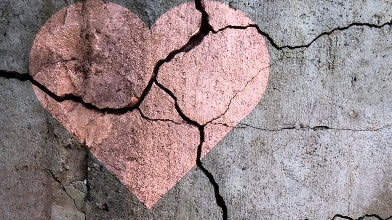 Heart painted on damaged stone