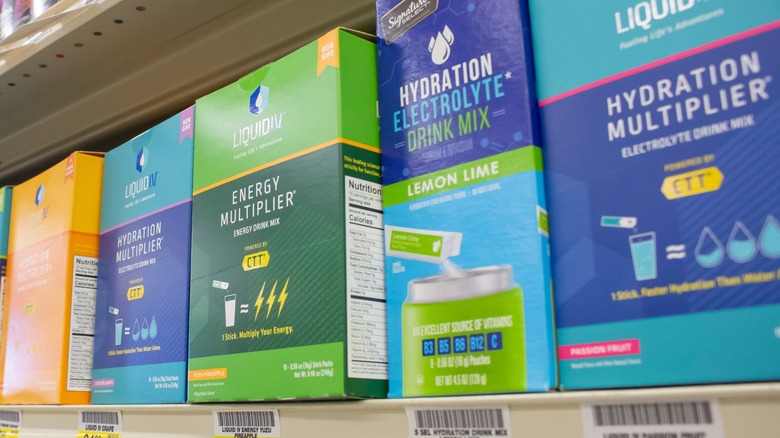 Liquid IV hydration packets on display at grocery store