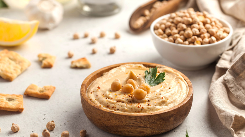 bowls of chickpeas and hummus