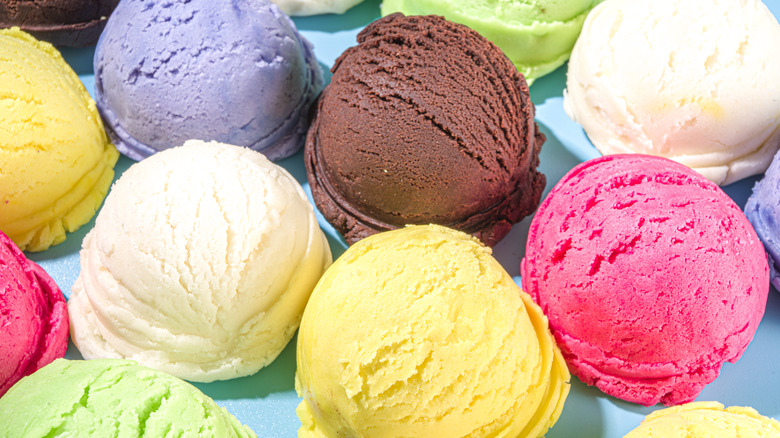 Different colors of ice cream scoops
