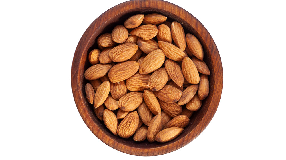 Almonds in a wooden bowl