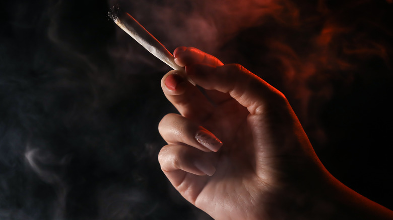 woman's hand holding marijuana joint